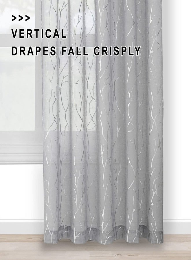 FINECITY Tree Branch Silver Sheer Curtains for Living Room - Metallic Silver Tree Pattern Grey Curtains 84 Inch Length for Bedroom Rod Pocket Sheer Tree Curtains, 52 x 84 Inch, 2 Panels, Grey - Image 5